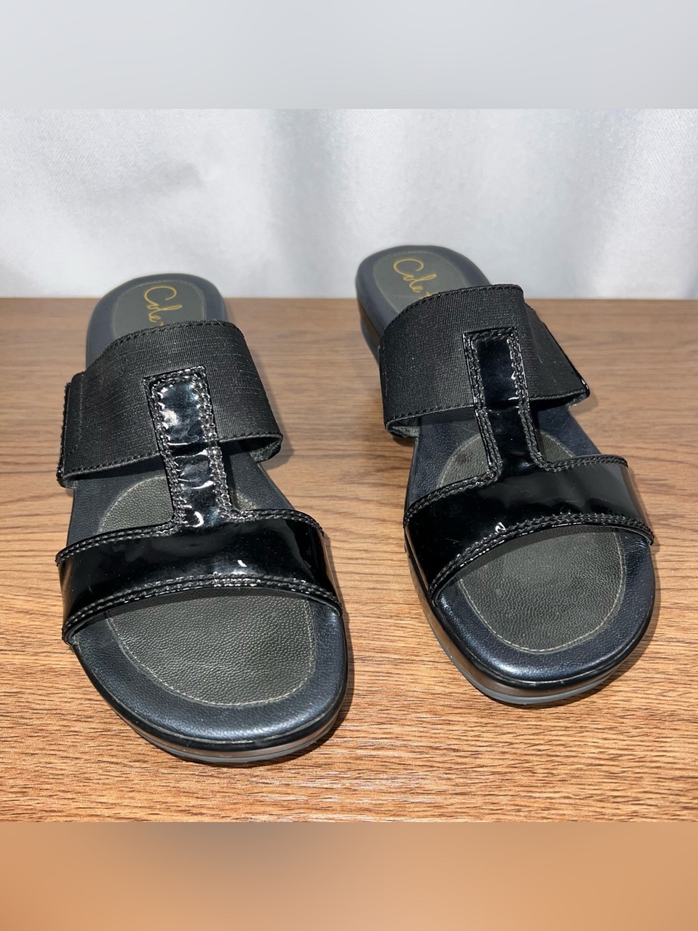 Cole Haan Women’s Black Patent Slide Sandals Mule Slip On Comfort Shoes Size 6